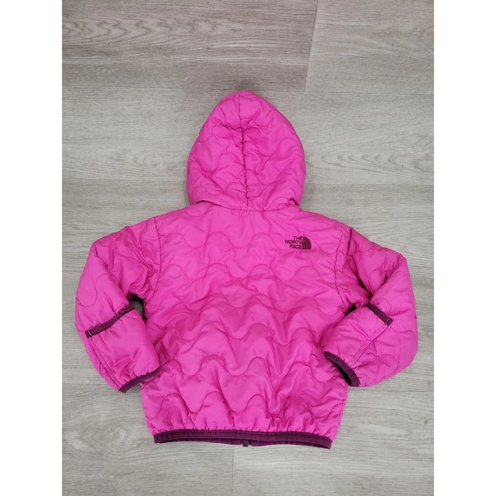 The North Face Baby Reversible Puffer Jacket 12-18M Hooded Full Zip Pink Multi